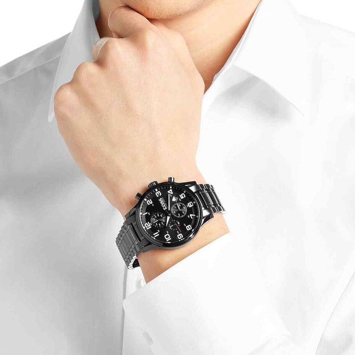 Hugo Boss Chronograph Black Dial Black Steel Strap Watch for Men - 1513180 Watches Hugo Boss   