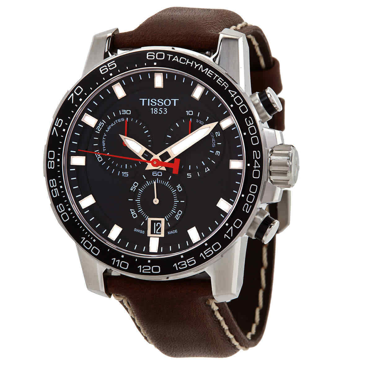 Tissot Supersport Chrono Black Dial Brown Leather Strap Watch for Men - T125.617.16.051.01 Watches Tissot   