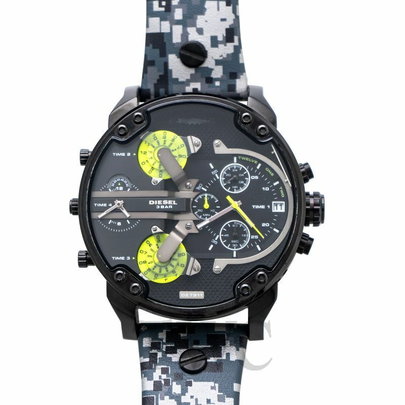 Diesel Big Daddy Chronograph Black Dial Black Leather Strap Watch For Men - DZ7311 Watches Diesel   