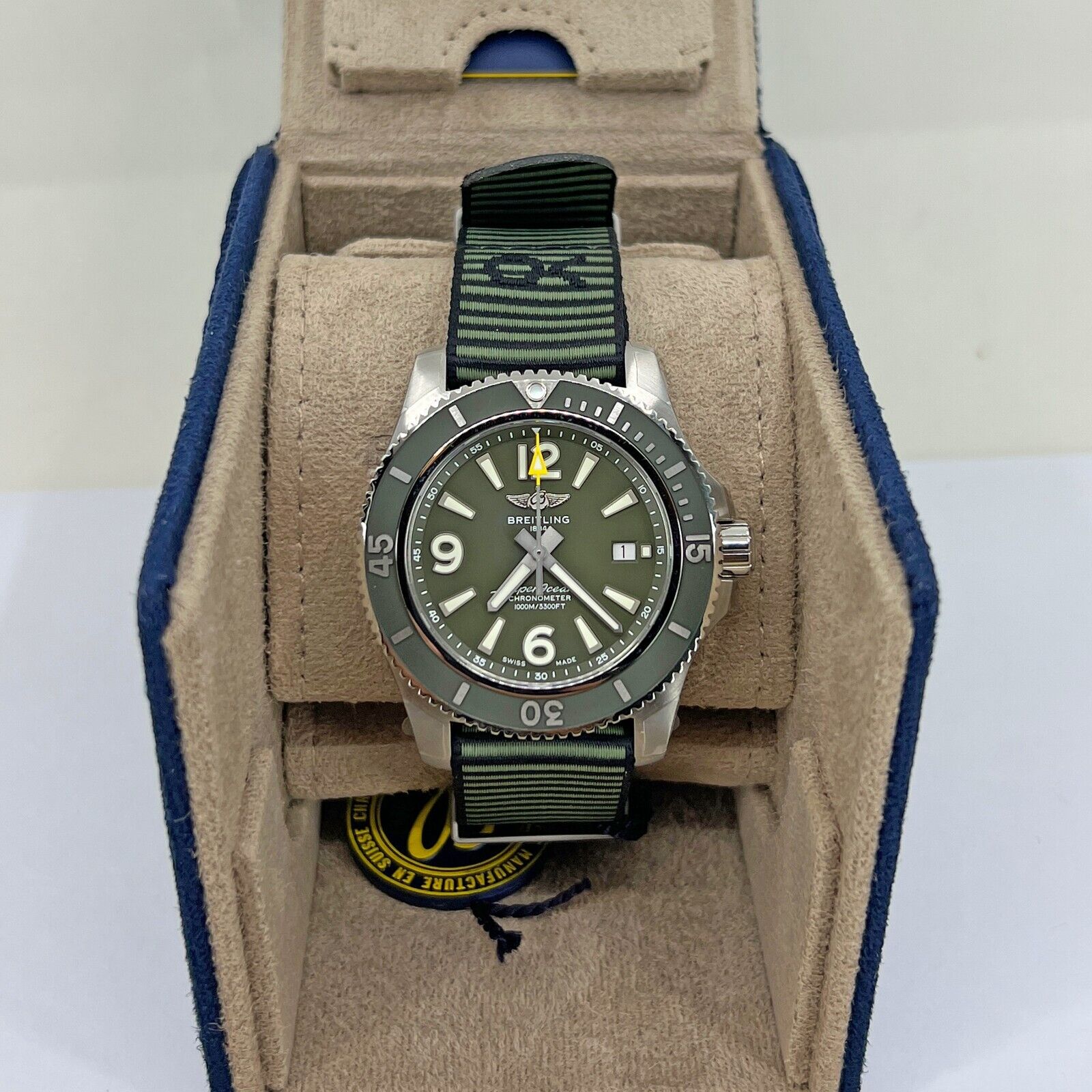 Breitling Superocean Automatic 44mm Outerknown Green Dial Green Nylon Strap Watch for Men - A17367A11L1W1 Watches Breitling   