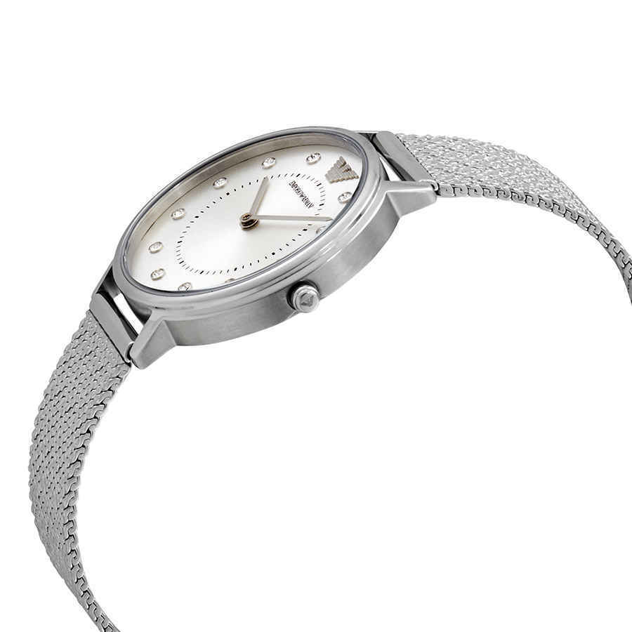 Emporio Armani Kappa Silver Dial Silver Mesh Bracelet Watch For Women - AR11128 Watches Emporio Armani   