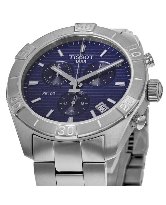 Tissot PR 100 Sport Quartz Chronograph Blue Dial Silver Stainless Steel Watch For Men - T101.617.11.041.00 Watches Tissot   