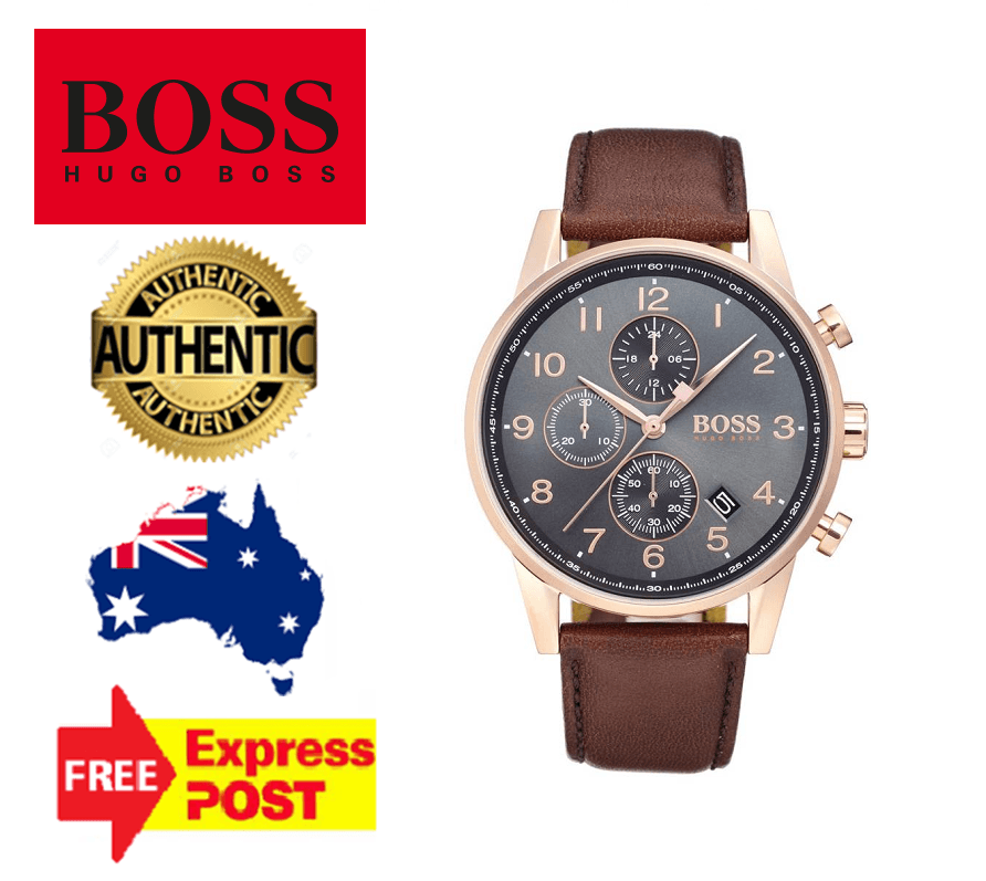 Hugo Boss Navigator Grey Dial Brown Leather Strap Watch for Men - 1513496 Watches Hugo Boss   