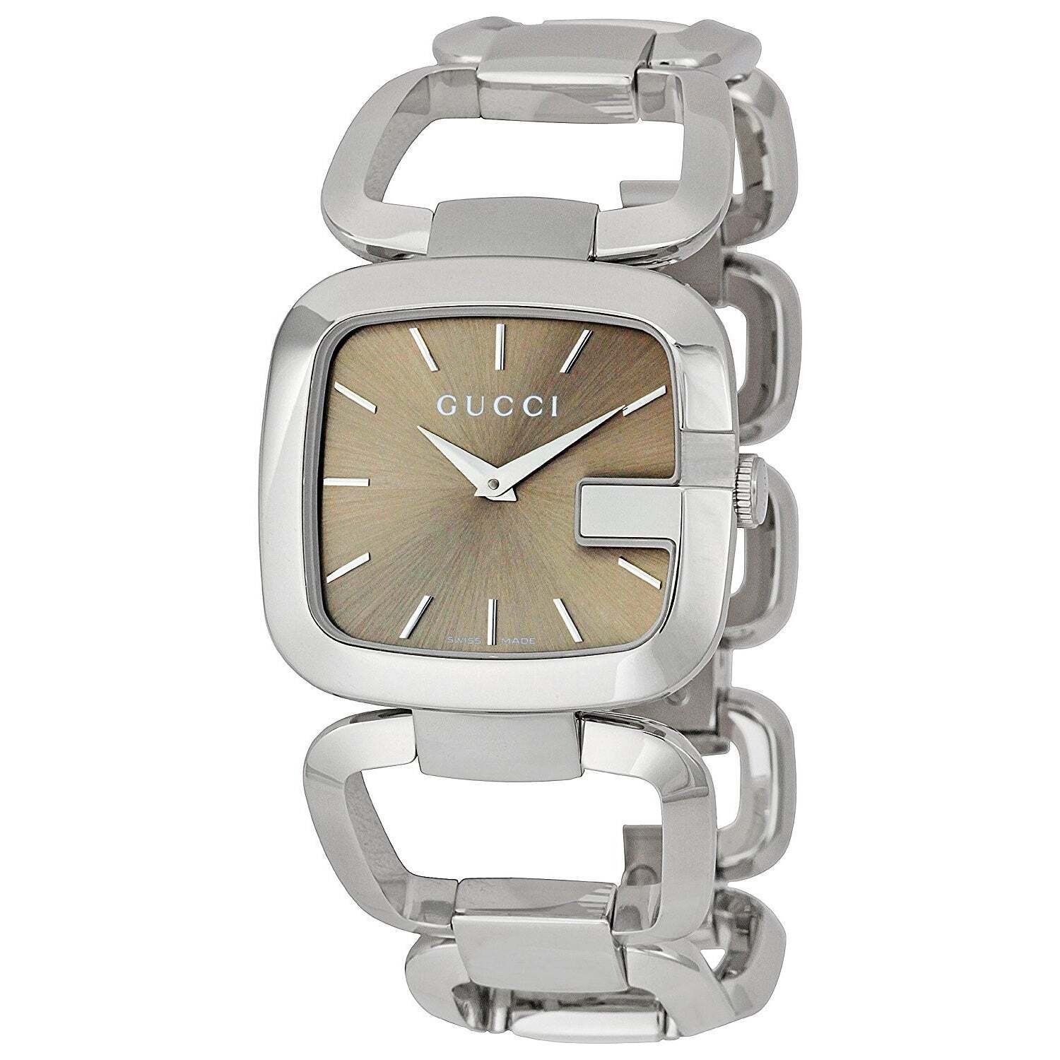 Gucci G Brown Square Brown Dial Silver Steel Strap Watch For Women - YA125402 Watches Gucci   