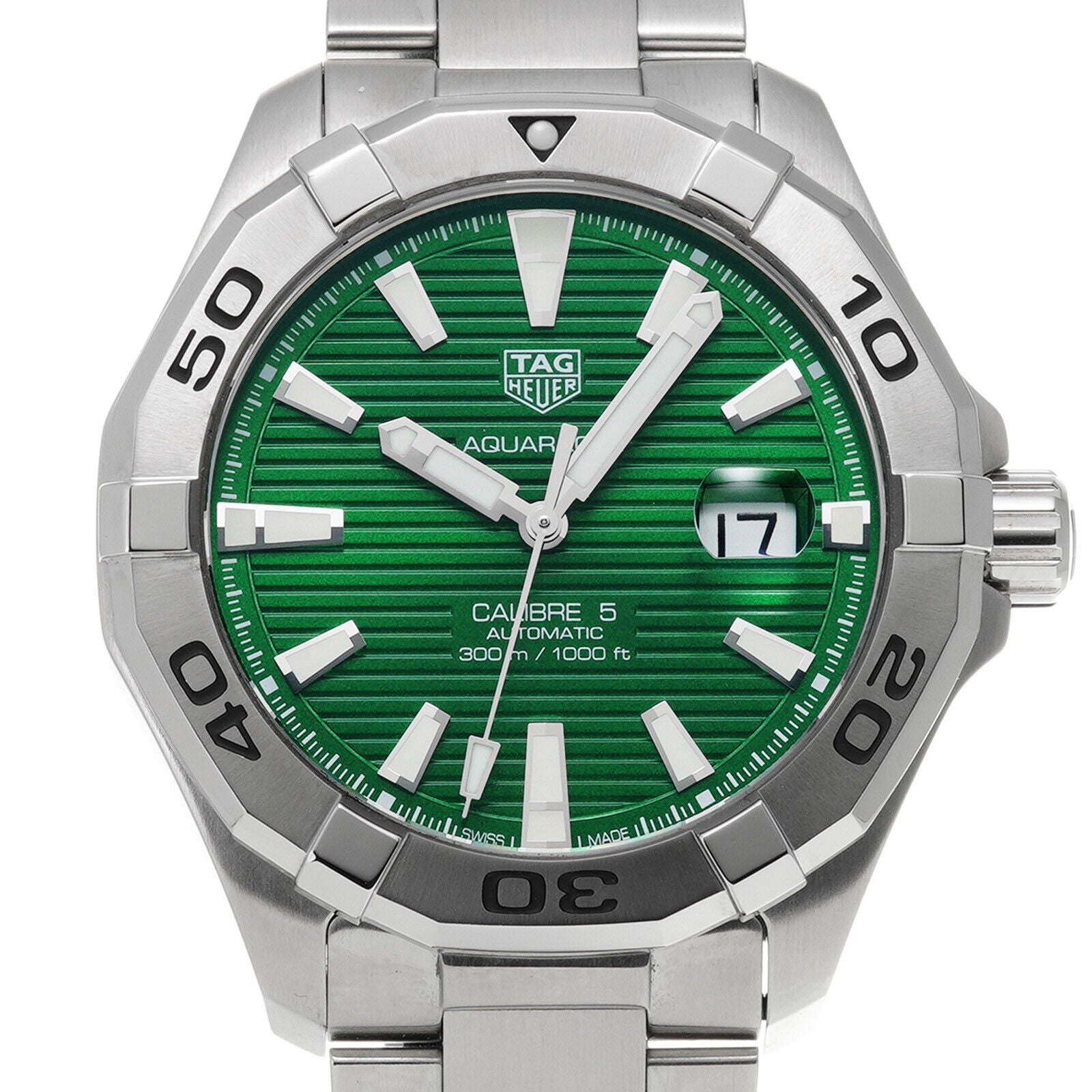 Tag Heuer Aquaracer Calibre 5 Automatic Green Dial Silver Steel Strap Watch for Men - WAY2015.BA0927 Watches Tag Heuer   