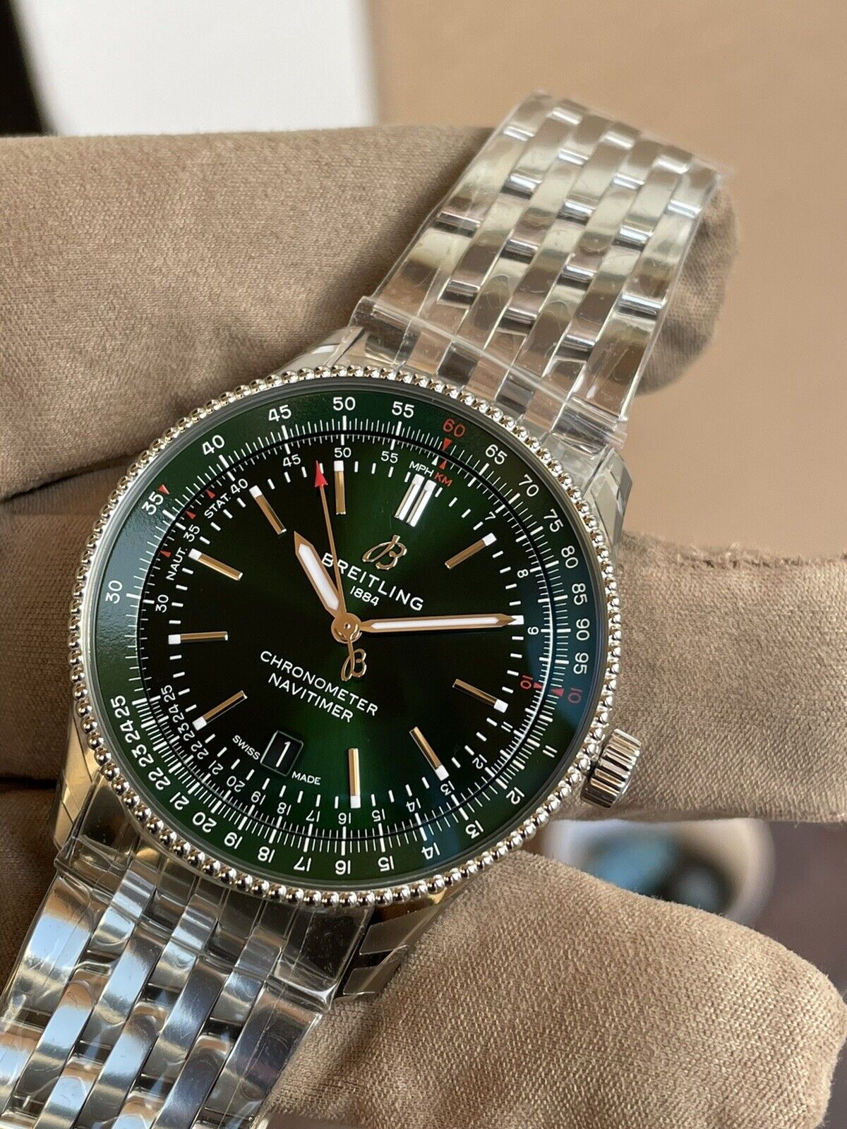 Breitling Navitimer Automatic 41mm Green Dial Silver Steel Strap Watch for Men - A17326361L1A1 Watches Breitling   