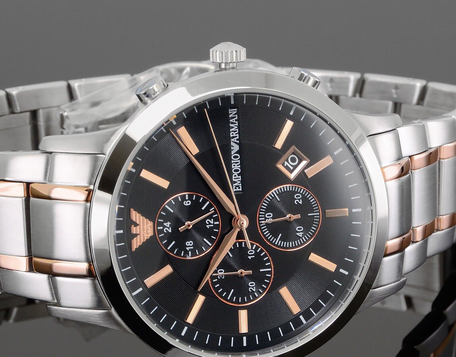 Emporio Armani Chronograph Black Dial Two Tone Stainless Steel Strap Watch For Men - AR11165 Watches Emporio Armani   