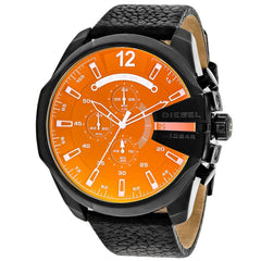 Diesel Mega Chief Black Dial Black Leather Strap Watch For Men - DZ4323 Watches Diesel   