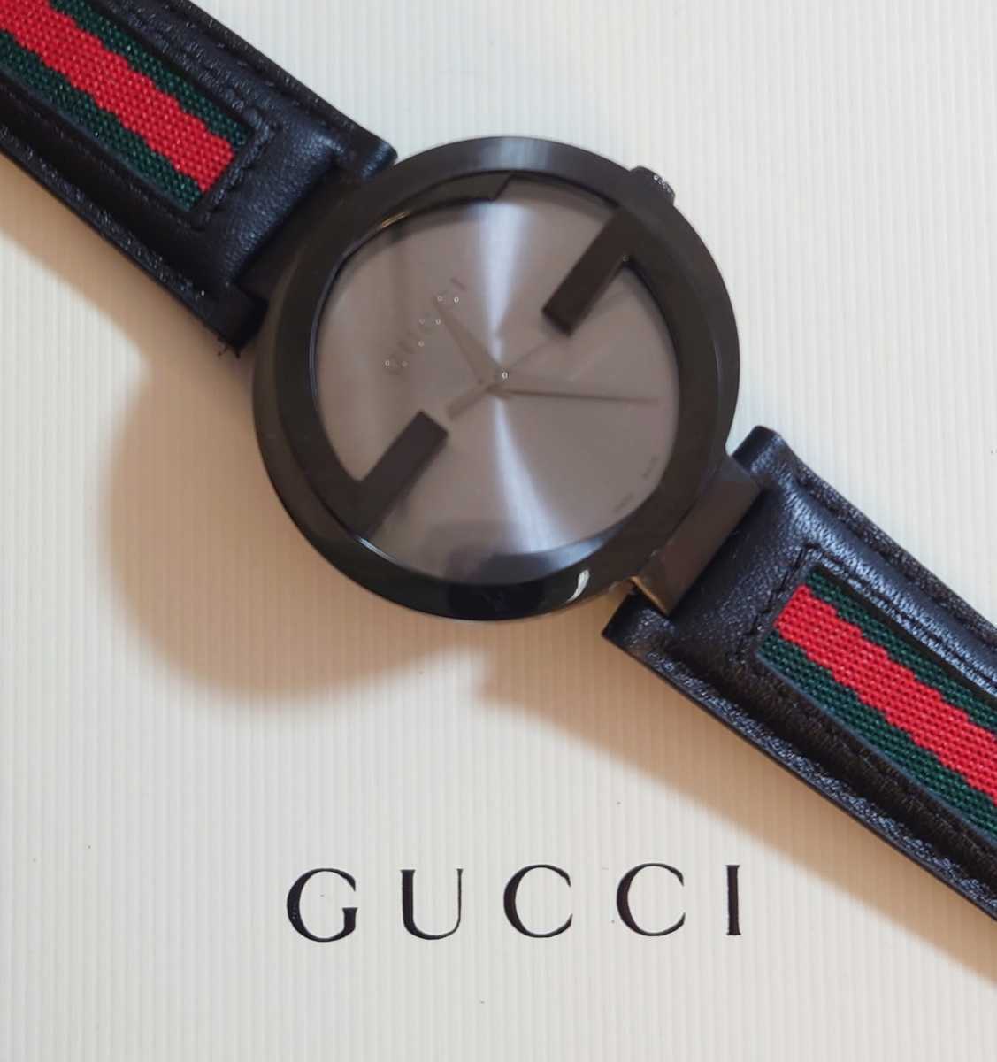 Gucci Interlocking XL Black Dial Red & Green Leather Strap Watch For Men - YA133206 Watches Gucci   