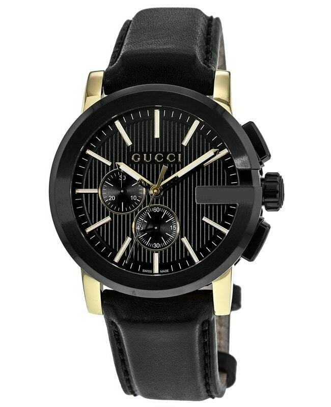 Gucci G Chrono Black Dial Black Leather Strap Watch For Men - YA101203 Watches Gucci   