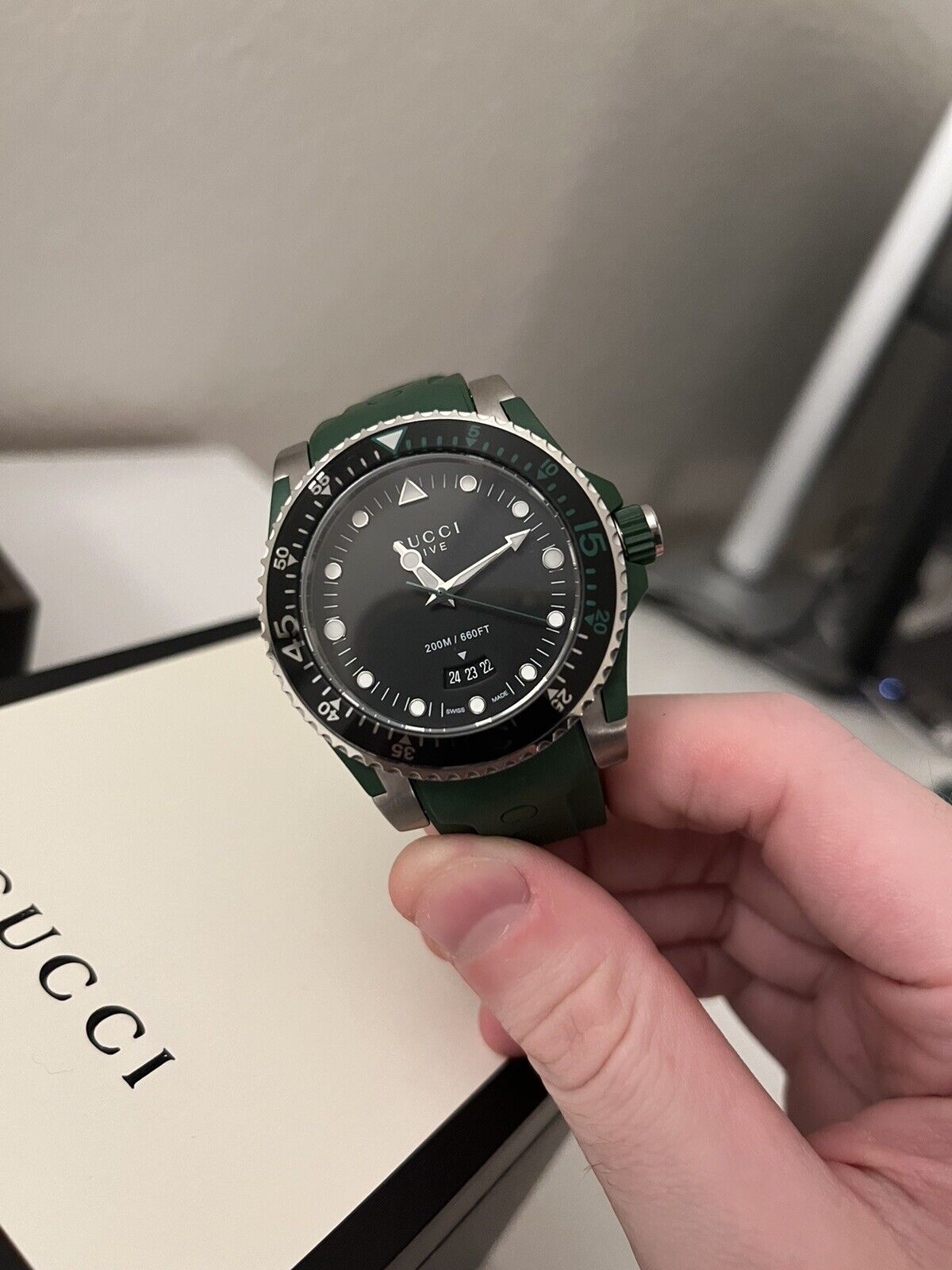 Gucci Dive Black Dial Green Rubber Strap Watch For Men - YA136310 Watches Gucci   