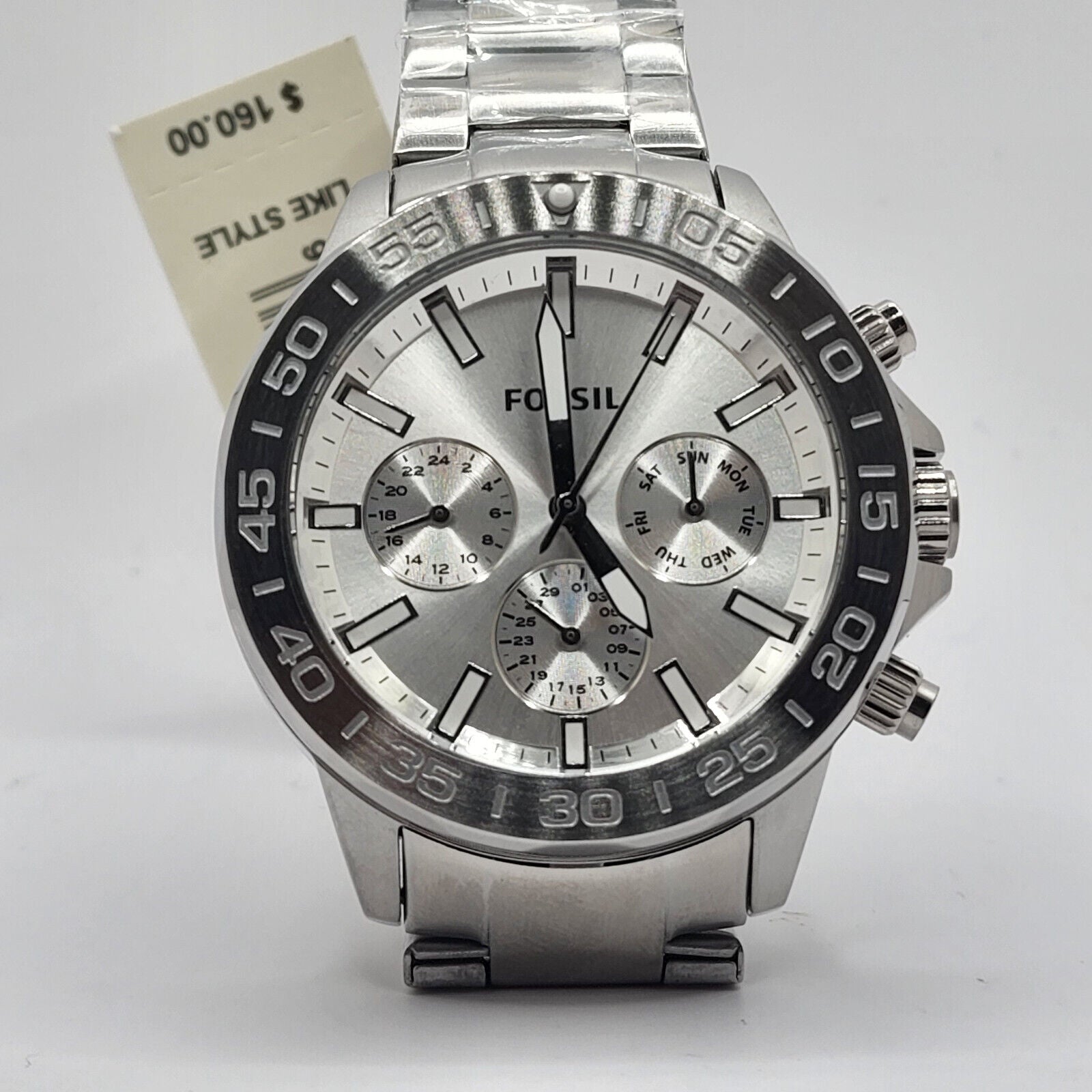 Fossil Bannon Multifunction Chronograph Silver Dial Silver Steel Strap Watch for Men - BQ2490 Watches Fossil   