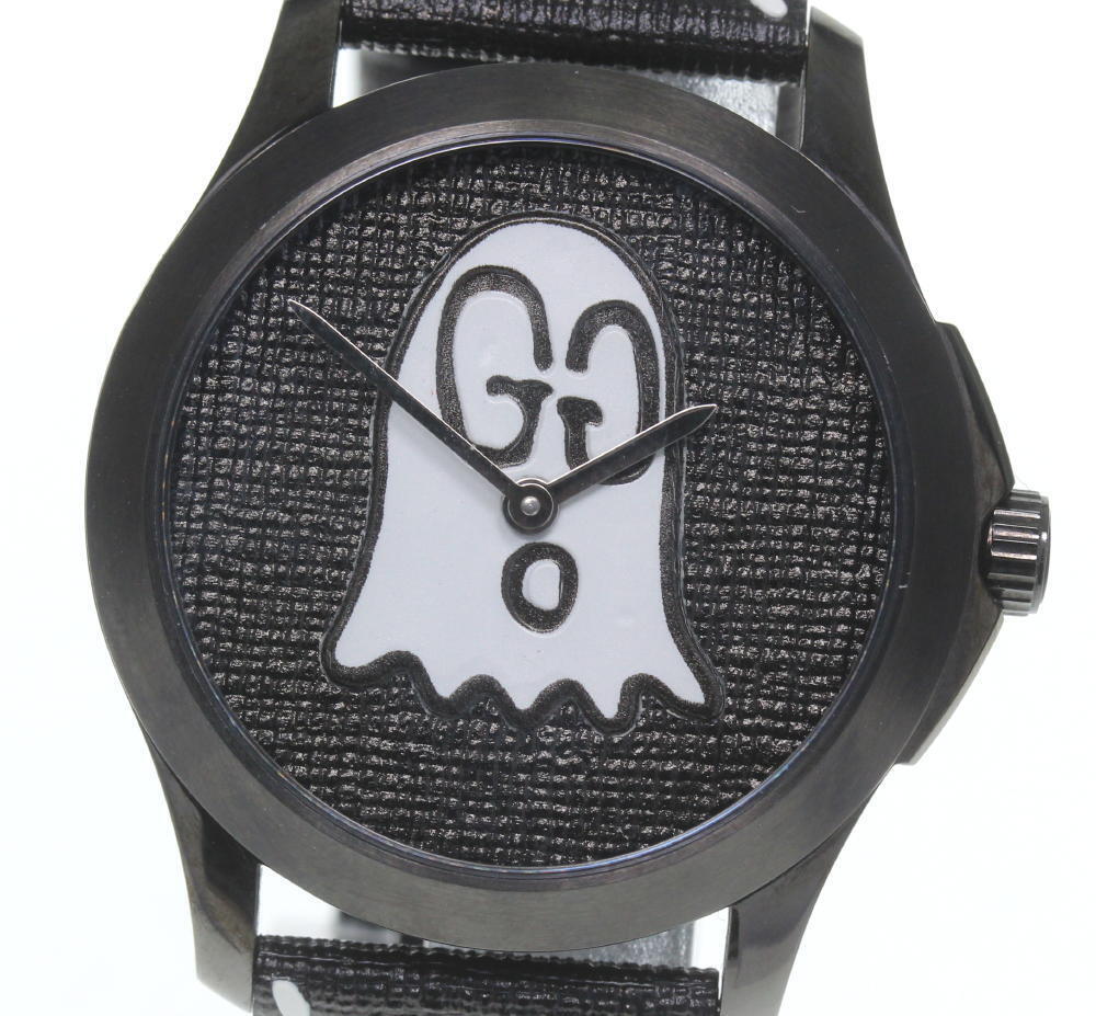 Gucci G Timeless Ghost Motif Black DIal Watch For Men - YA1264018 Watches Gucci   