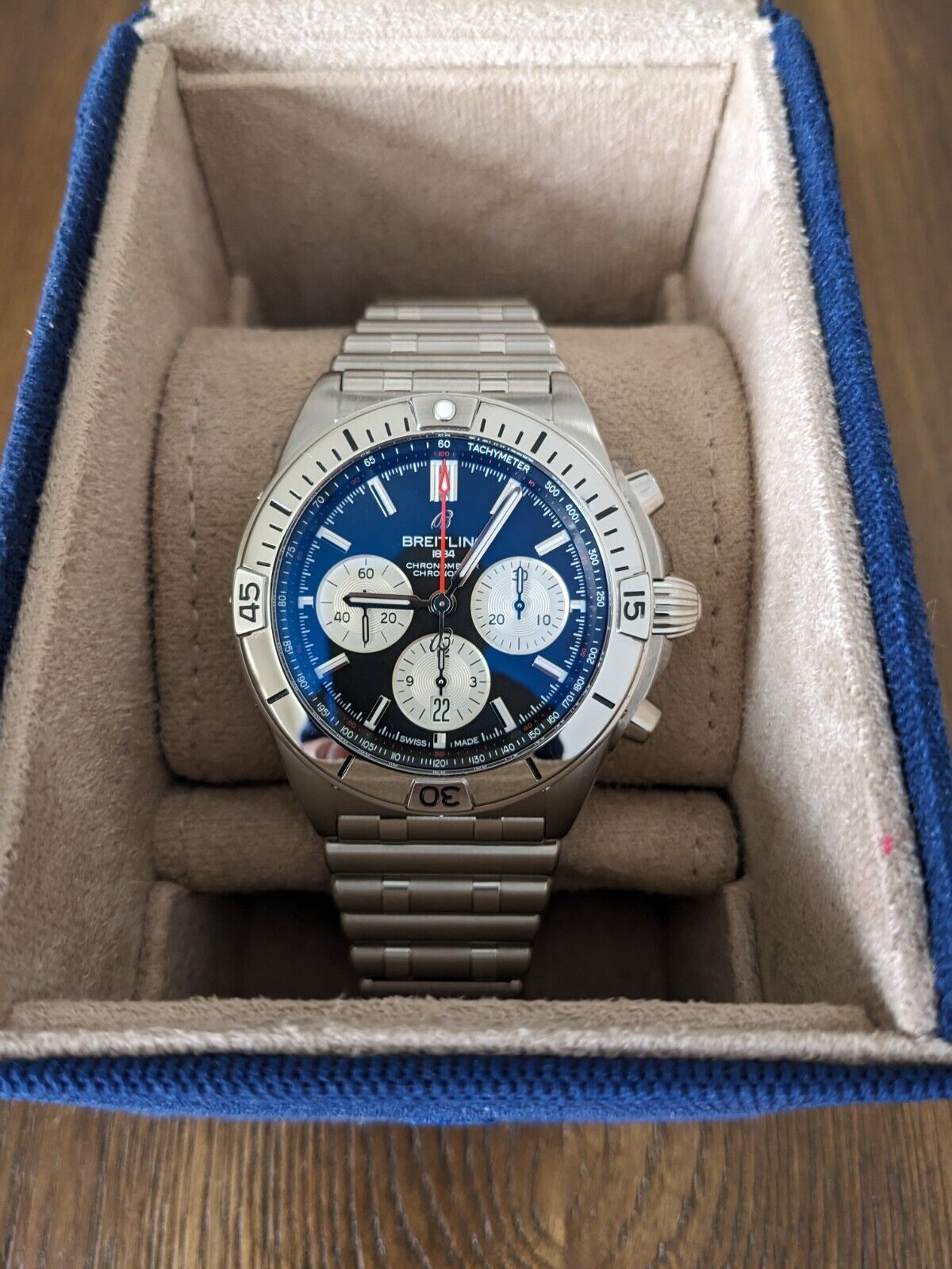 Breitling Chronomat B01 42mm Black Dial Silver Steel Strap Watch for Men - AB0134101B1A1 Watches Breitling   