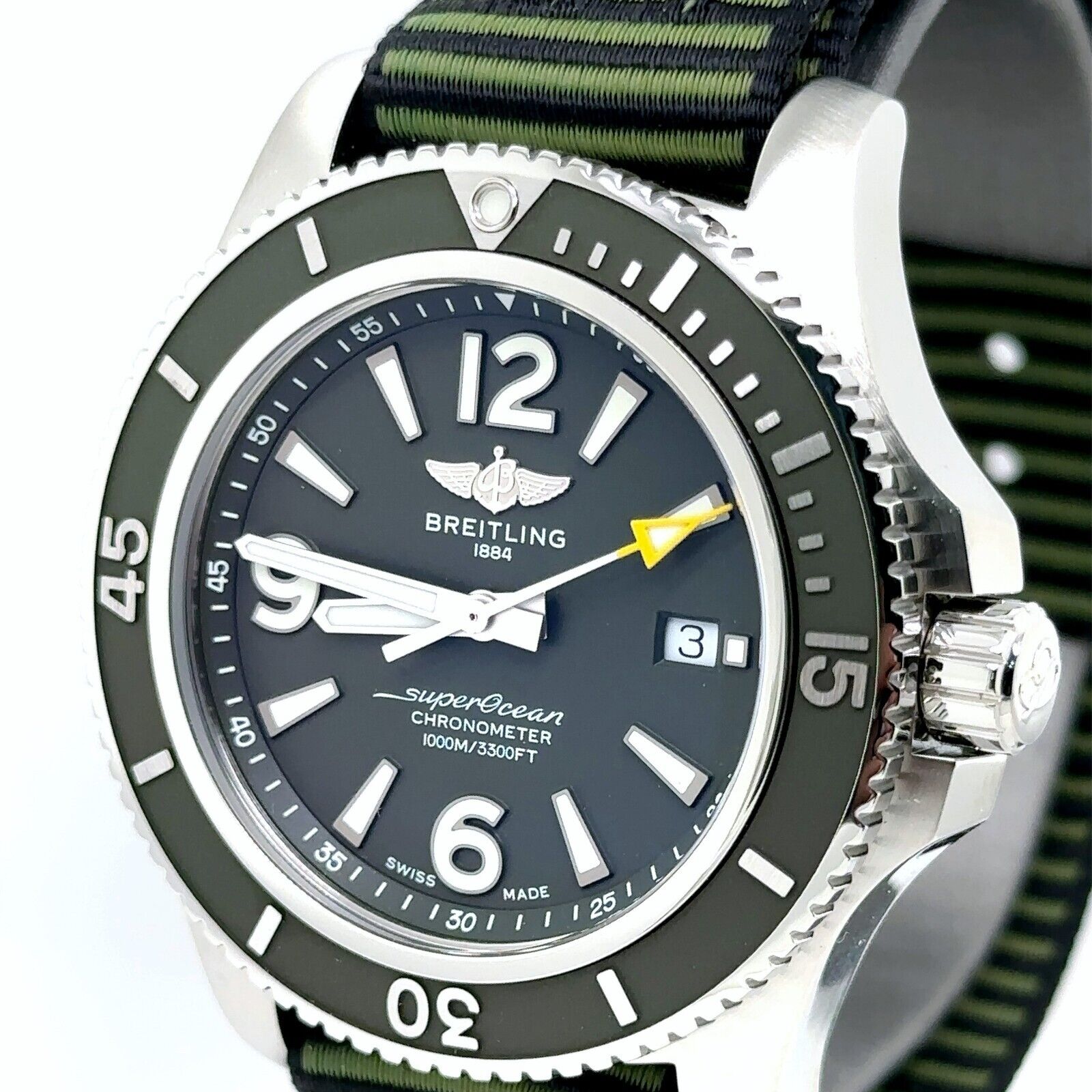 Breitling Superocean Automatic 44mm Outerknown Green Dial Green Nylon Strap Watch for Men - A17367A11L1W1 Watches Breitling   