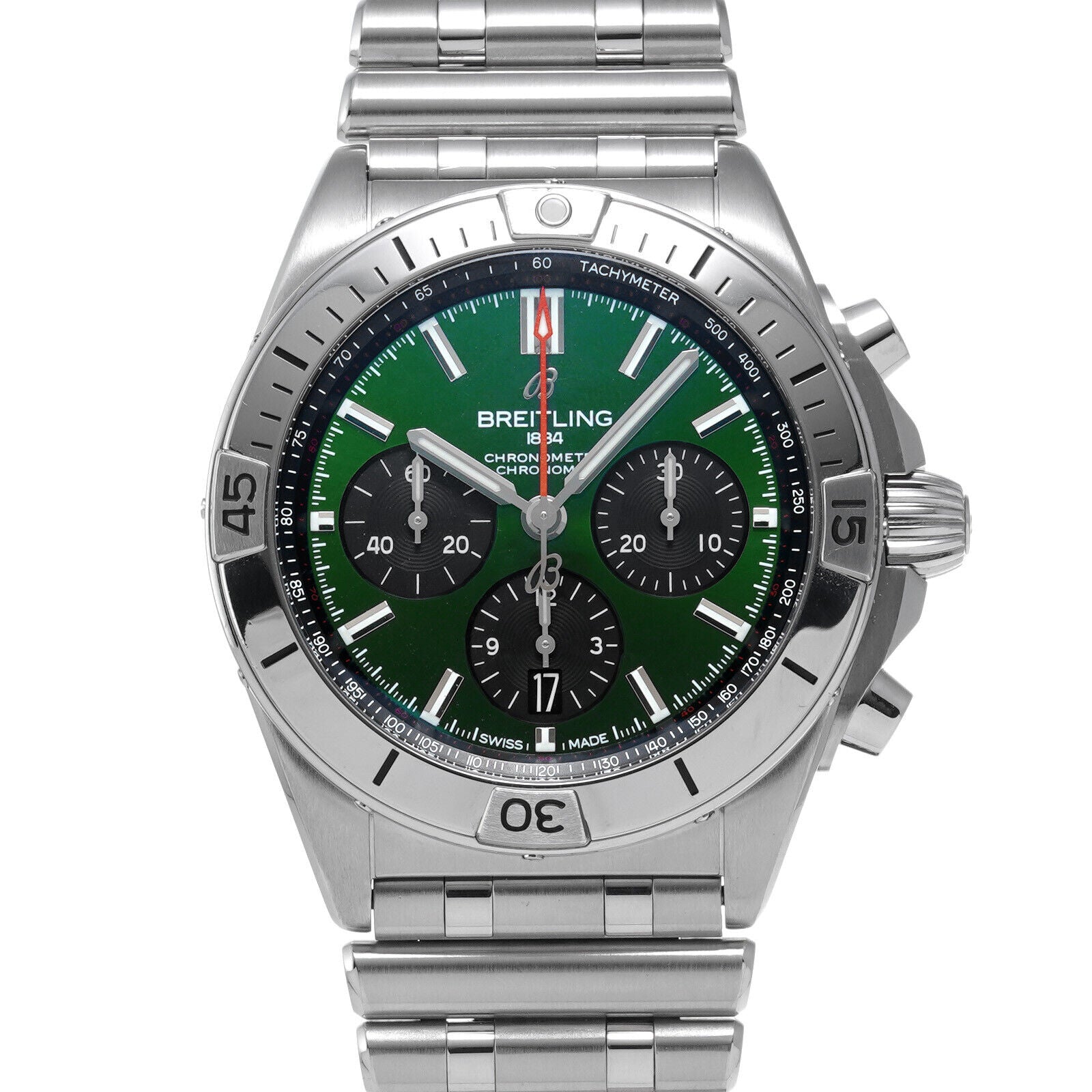 Breitling Chronomat B01 42mm Green Dial Silver Steel Strap Watch for Men - AB01343A1L1A1 Watches Breitling   