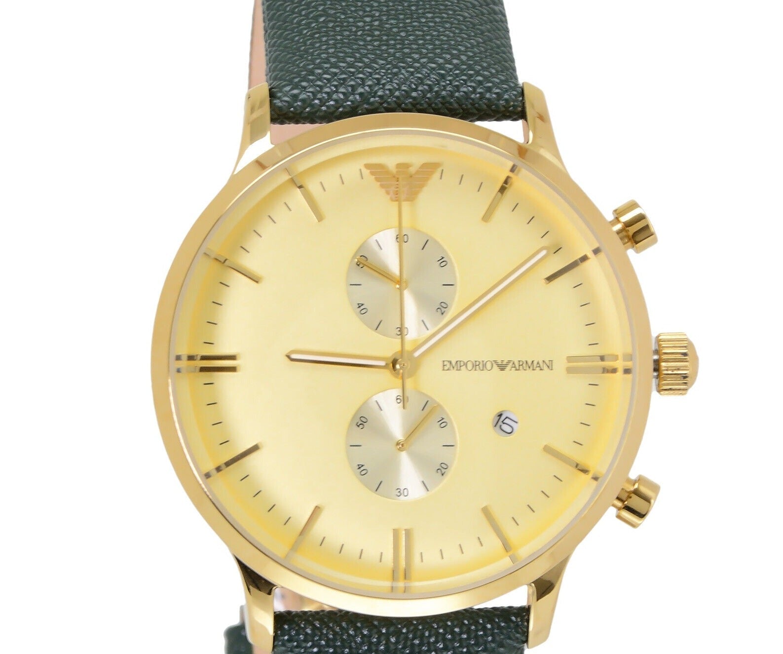 Emporio Armani Chronograph Champagne Dial Green Leather Strap Watch For Men - AR1722 Watches Emporio Armani   