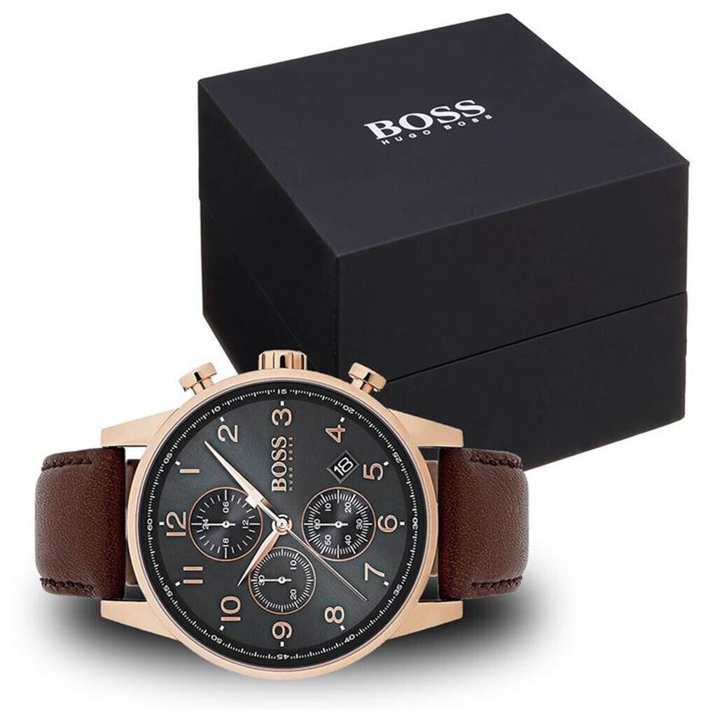 Hugo Boss Navigator Grey Dial Brown Leather Strap Watch for Men - 1513496 Watches Hugo Boss   