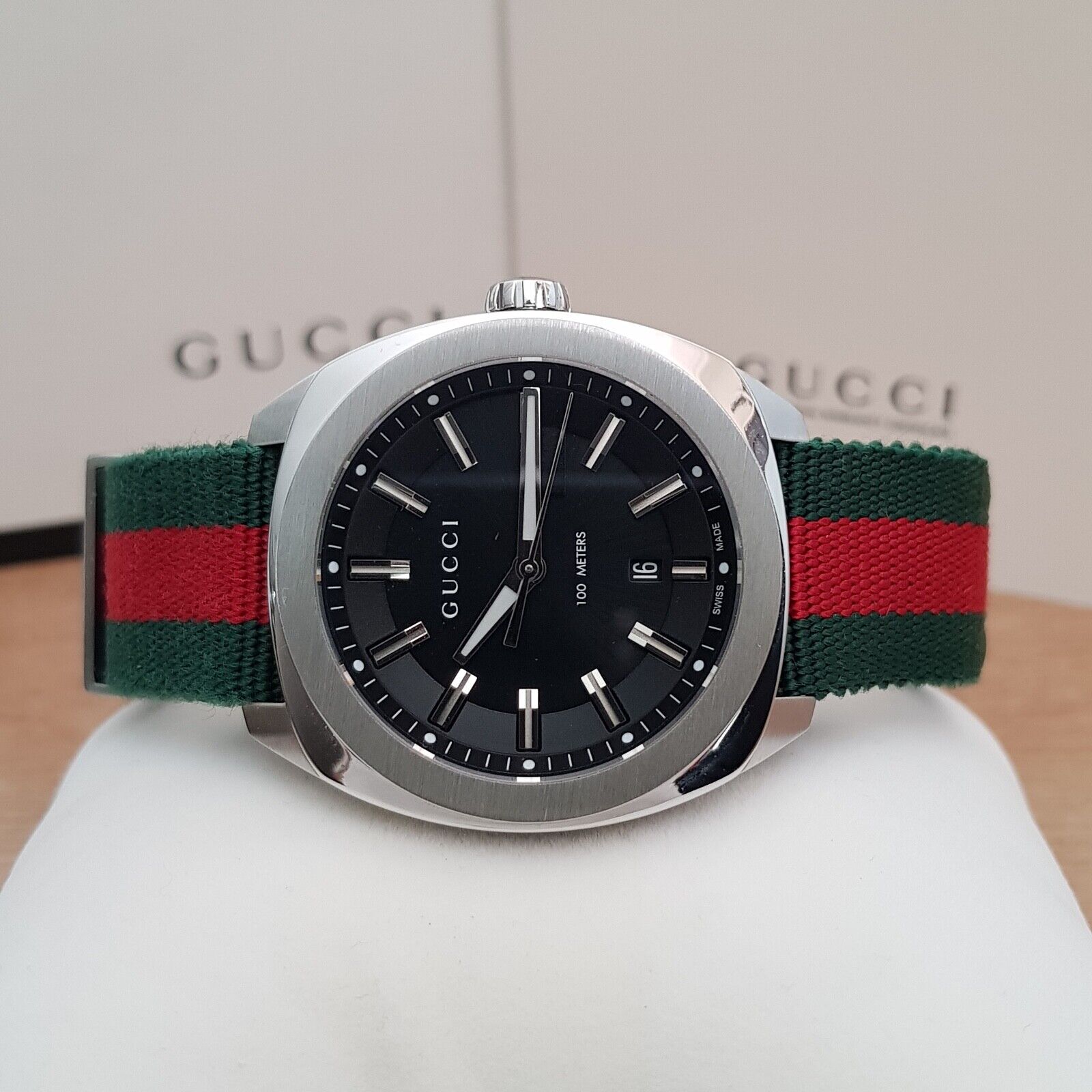 Gucci GG2570 Black Dial Green & Red Nylon Strap Watch For Men - YA142305 Watches Gucci   