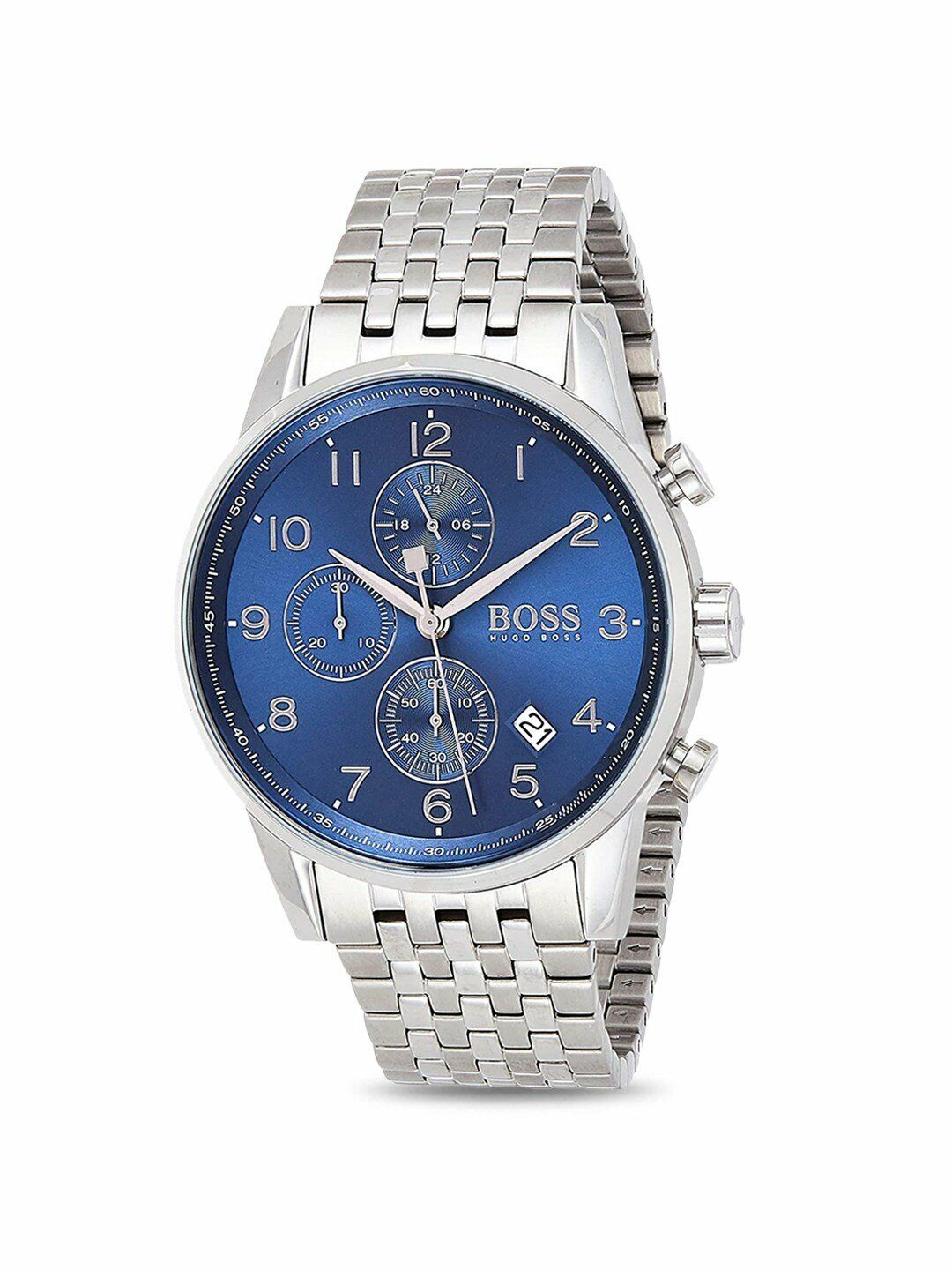 Hugo Boss Navigator Chronograph Blue Dial Silver Steel Strap Watch for Men - 1513498 Watches Hugo Boss   