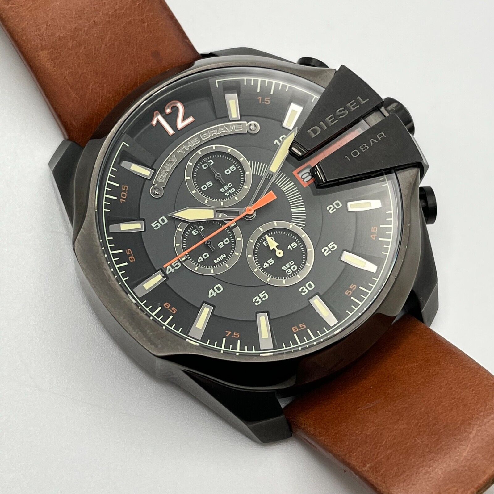 Diesel Mega Chief Quartz Chronograph Brown Leather Watch For Men - DZ4343 Watches Diesel   