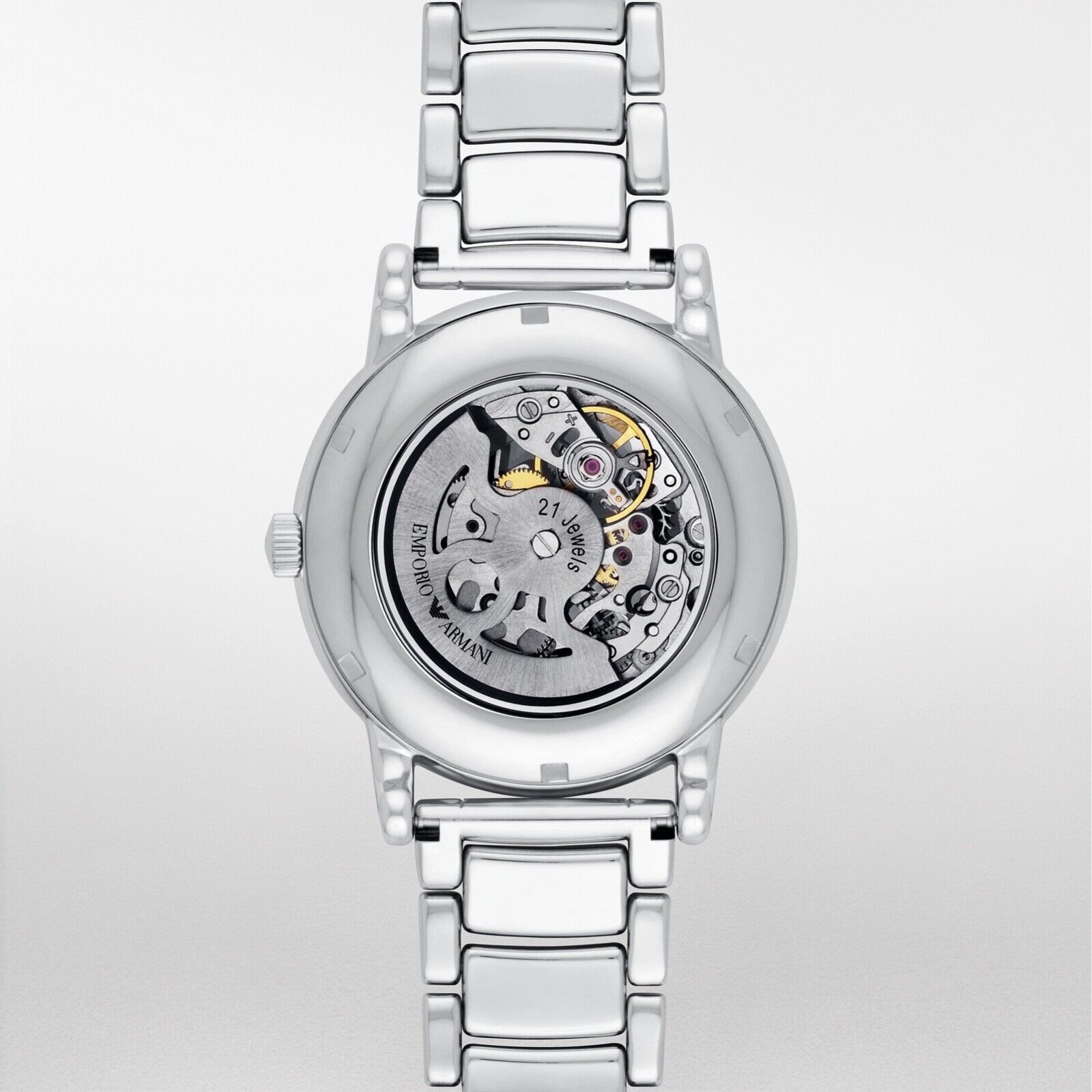 Emporio Armani Meccanico Silver Skeleton Dial Stainless Steel Watch For Men - AR1980 Watches Emporio Armani   