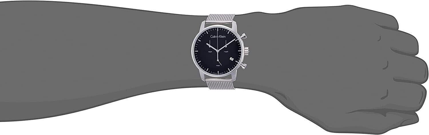 Calvin Klein City Chronograph Black Dial Silver Mesh Bracelet Watch for Men - K2G27121 Watches Calvin Klein   