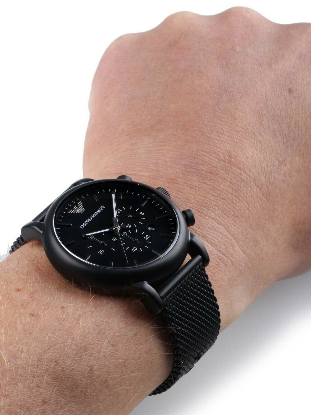 Emporio Armani Sport Chronograph Black Dial Black Mesh Bracelet Watch For Men - AR1968 Watches Emporio Armani   