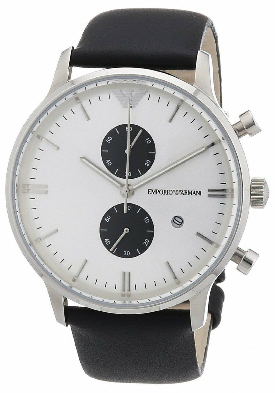 Emporio Armani Gianni White Dial Black Leather Strap Watch For Men - AR0385 Watches Emporio Armani   