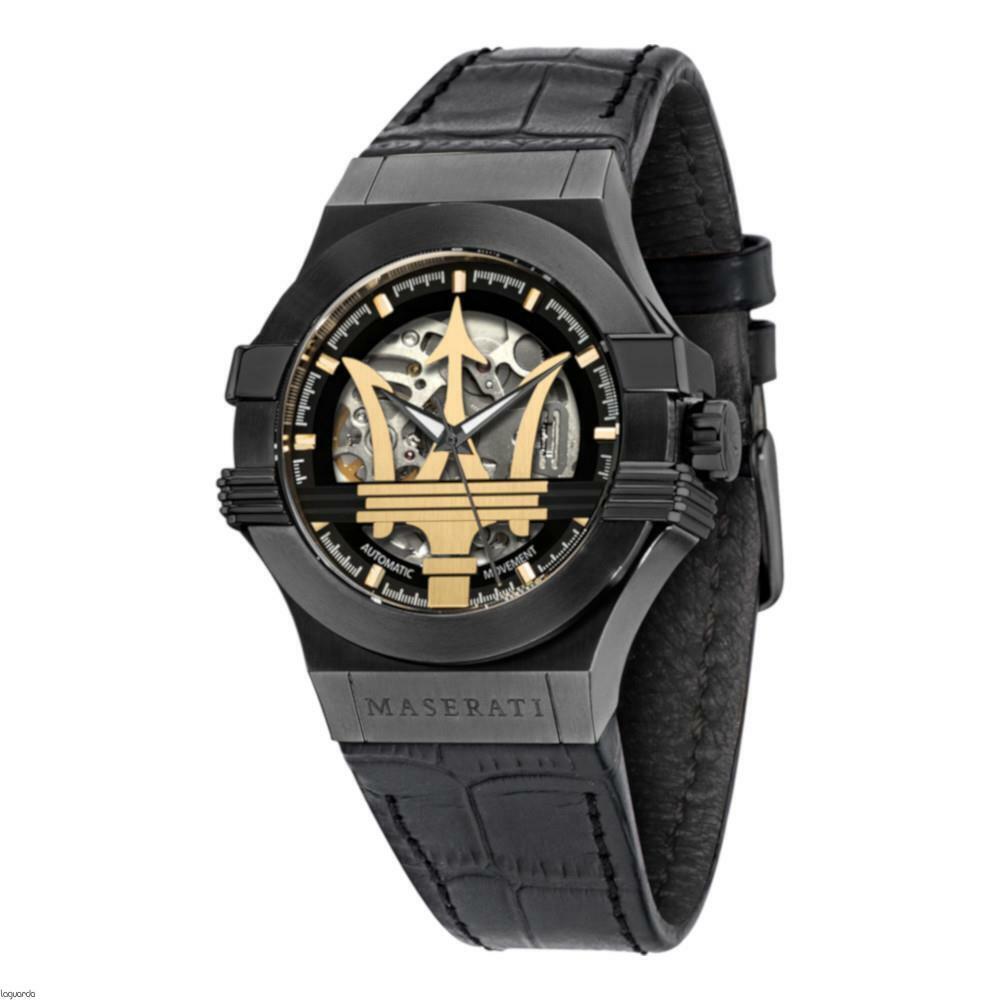 Maserati Potenza Skeleton Limited Edition Black Dial Black Leather Strap Watch For Men - R8821108027 Watches Maserati   