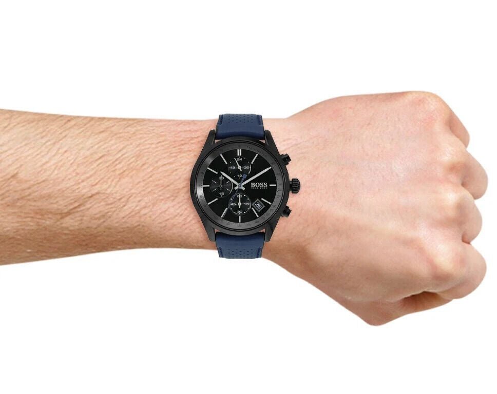 Hugo Boss Grand Prix Chronograph Black Dial Blue Leather Strap Watch for Men - 1513563 Watches Hugo Boss   