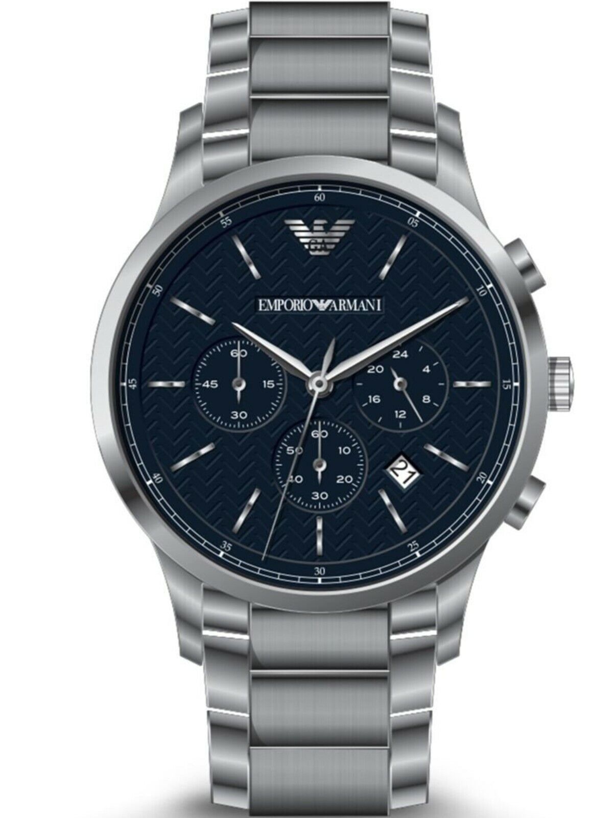 Emporio Armani Renato Chronograph Blue Dial Silver Stainless Steel Watch For Men - AR2486 Watches Emporio Armani   