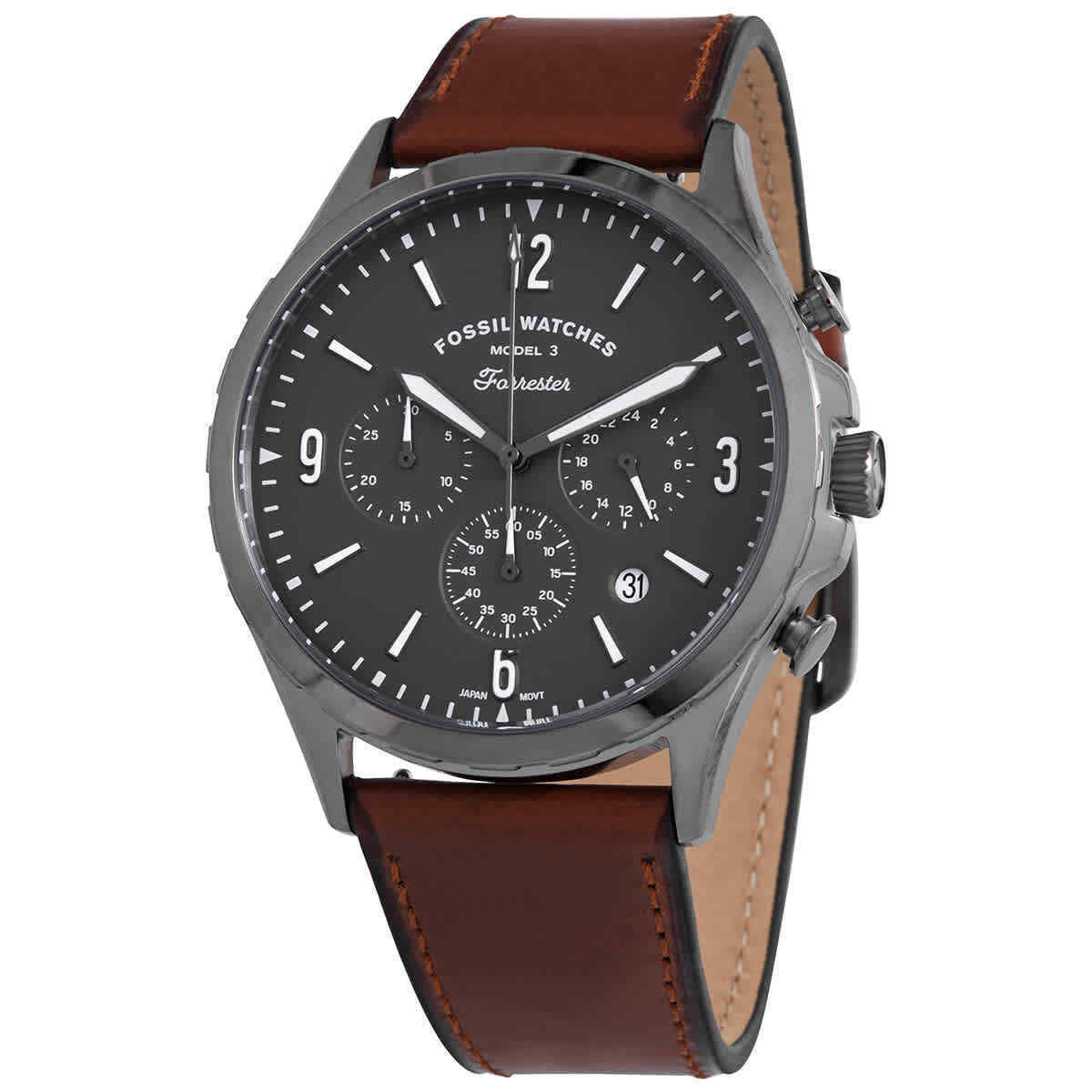 Fossil Forrester Chronograph Black Dial Brown Leather Strap Watch for Men - FS5815 Watches Fossil   