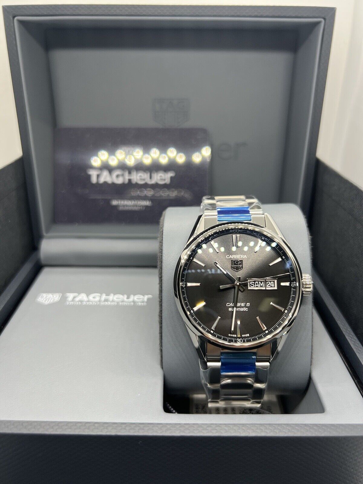 Tag Heuer Carrera Calibre 5 Automatic Black Dial Silver Steel Strap Watch for Men - WAR201A.BA0723 Watches Tag Heuer   