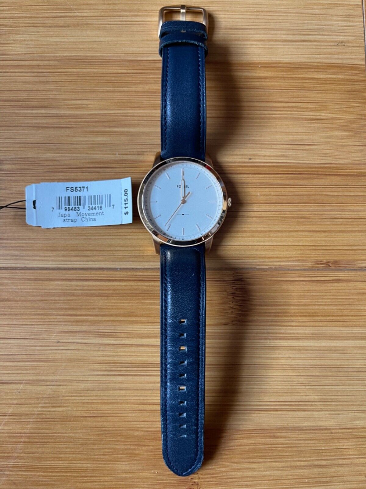 Fossil The Minimalist Slim White Dial Blue Leather Strap Watch for Men - FS5371 Watches Fossil   