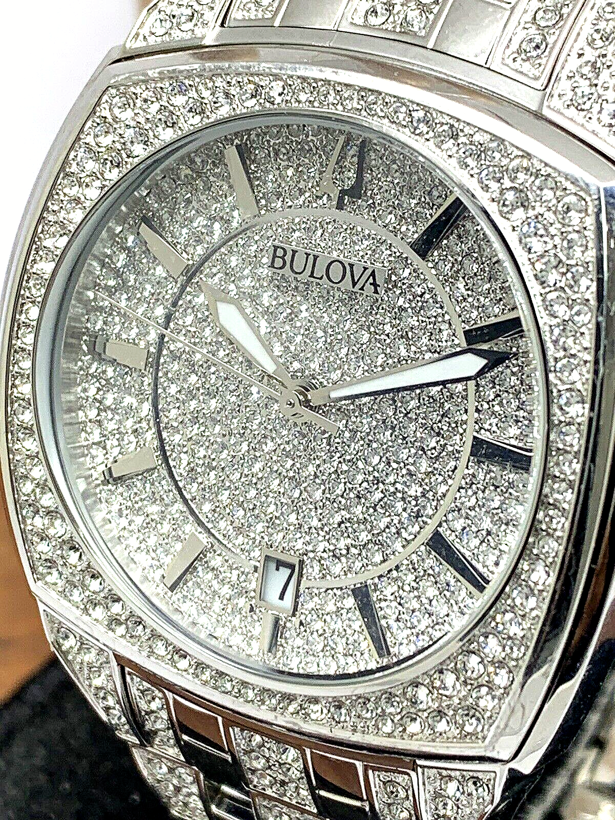 Bulova Phantom Swarovski Crystal Pave Silver Dial Silver Steel Strap Watch for Men - 98B296 Watches Bulova   