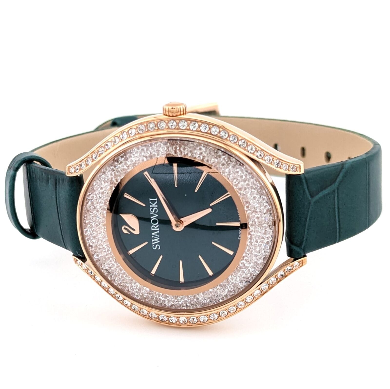 Swarovski Crystalline Aura Green Dial Green Leather Strap Watch for Women - 5644078 Watches Swarovski   