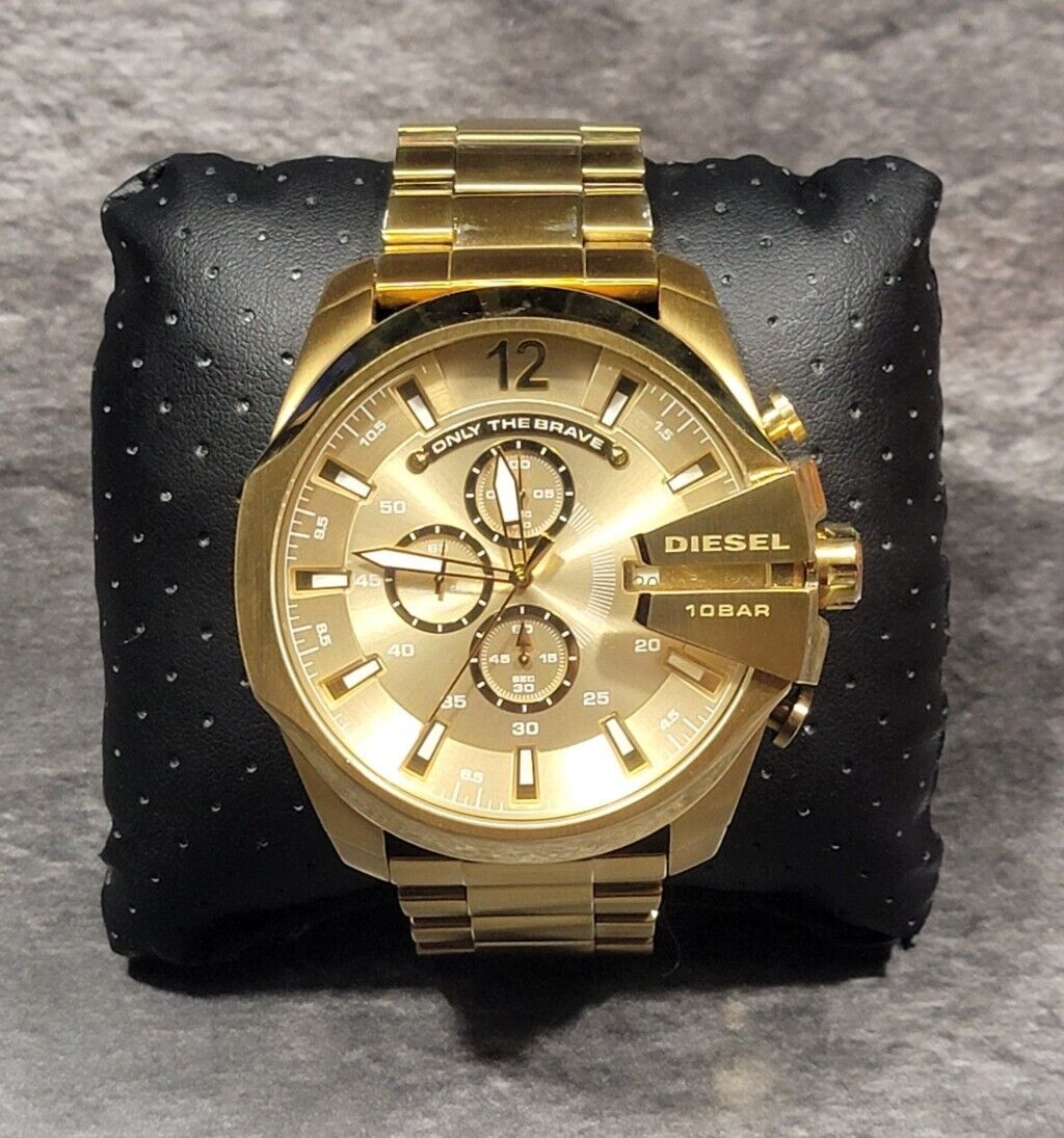 Diesel Mega Chief Gold Dial Gold Stainless Steel Chronograph Watch For Men - DZ4360 Watches Diesel   