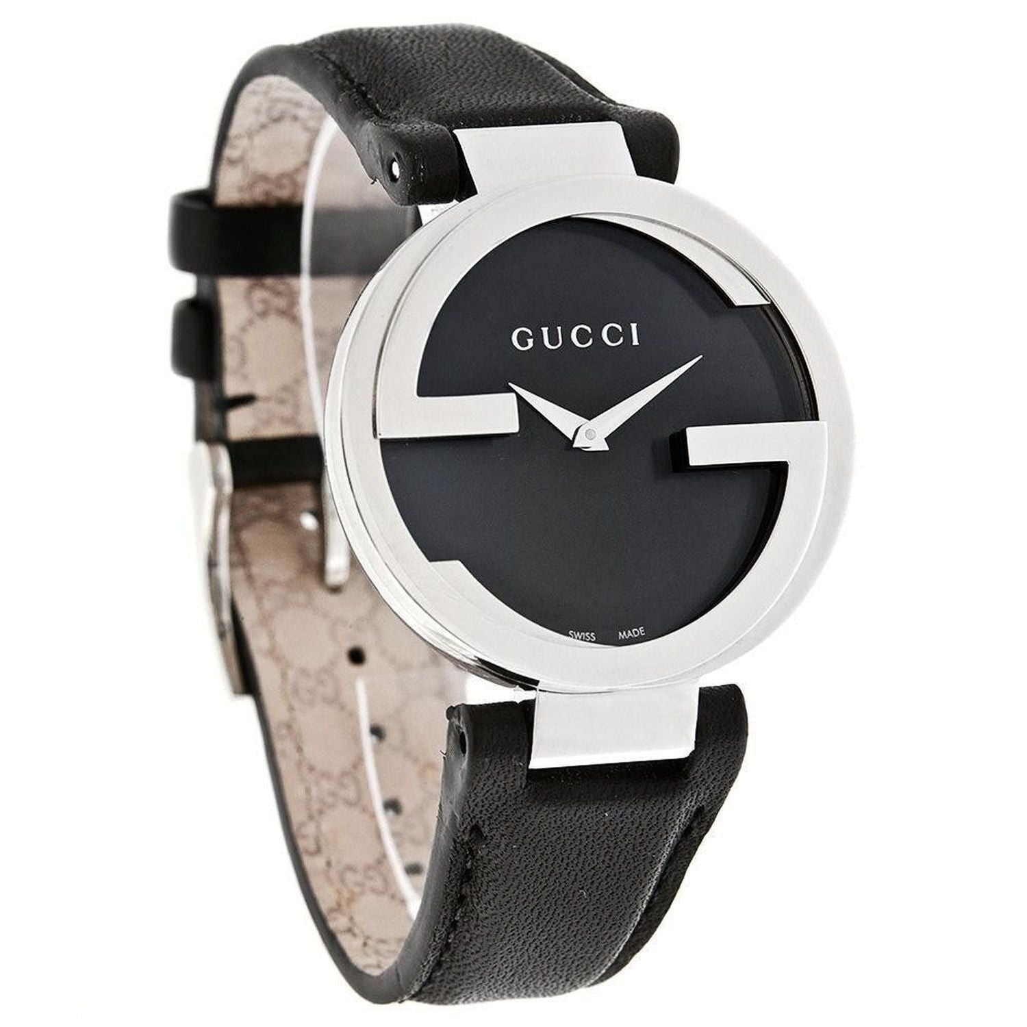 Gucci G Interlocking Black Dial Black Leather Strap Watch For Women - YA133301 Watches Gucci   