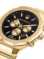 Maserati Stile 45mm Chronograph Black Dial Gold Stainless Steel Strap Watch For Men - R8873642001 Watches Maserati   