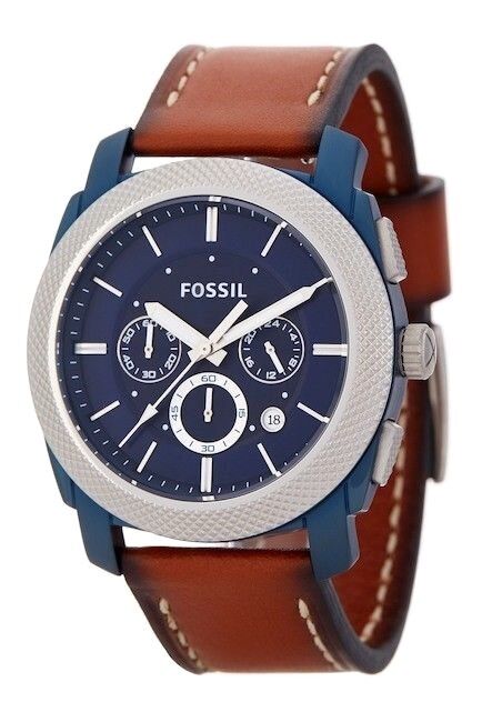 Fossil Machine Chronograph Blue Dial Brown Leather Strap Watch for Men - FS5232 Watches Fossil   