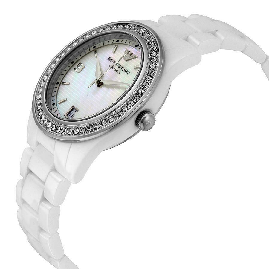 Emporio Armani Ceramica White Mother of Pearl Dial Stainless Steel Strap Watch For Women - AR1426 Watches Emporio Armani   