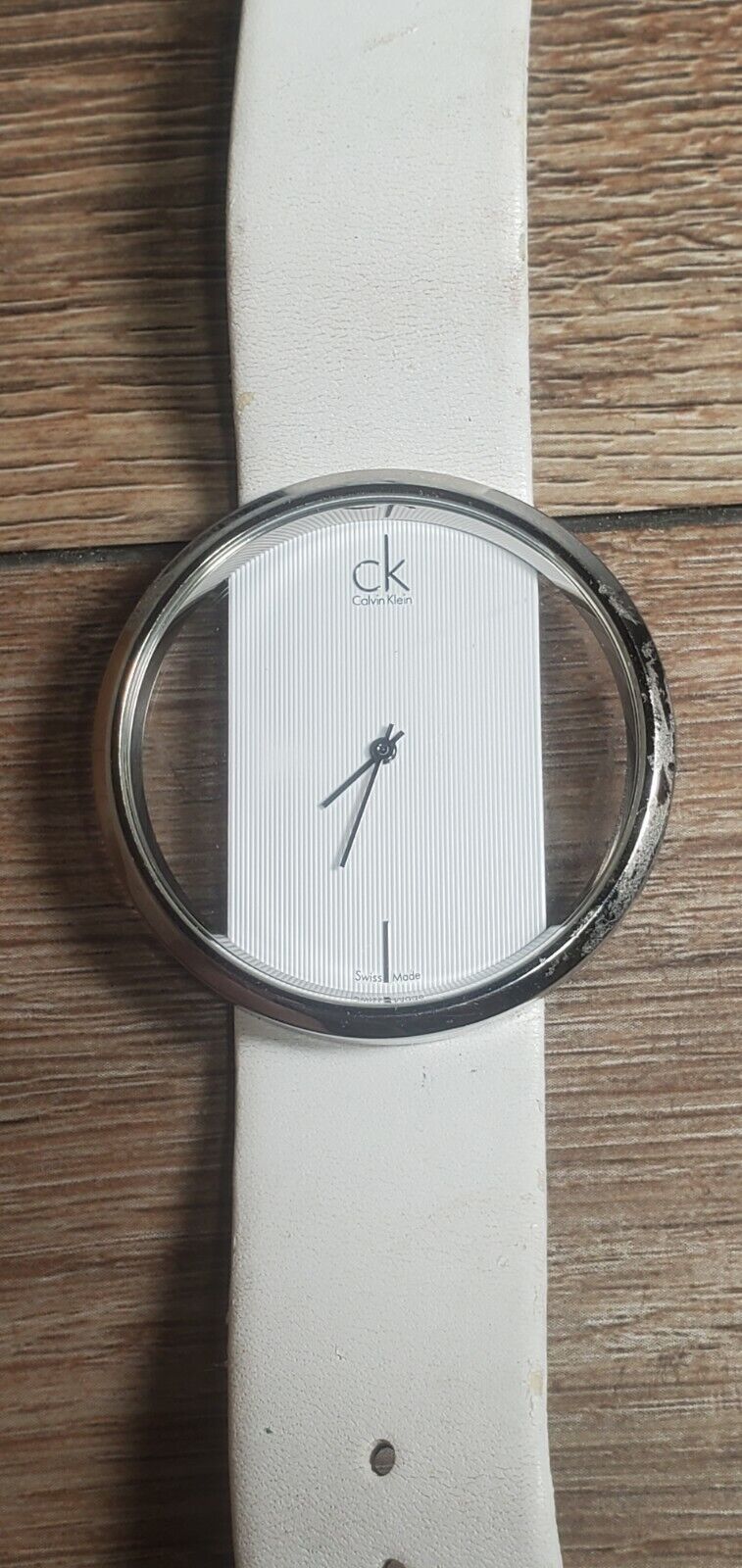 Calvin Klein Glam Transparent Dial White Leather Strap Watch for Women - K9423101 Watches Calvin Klein   