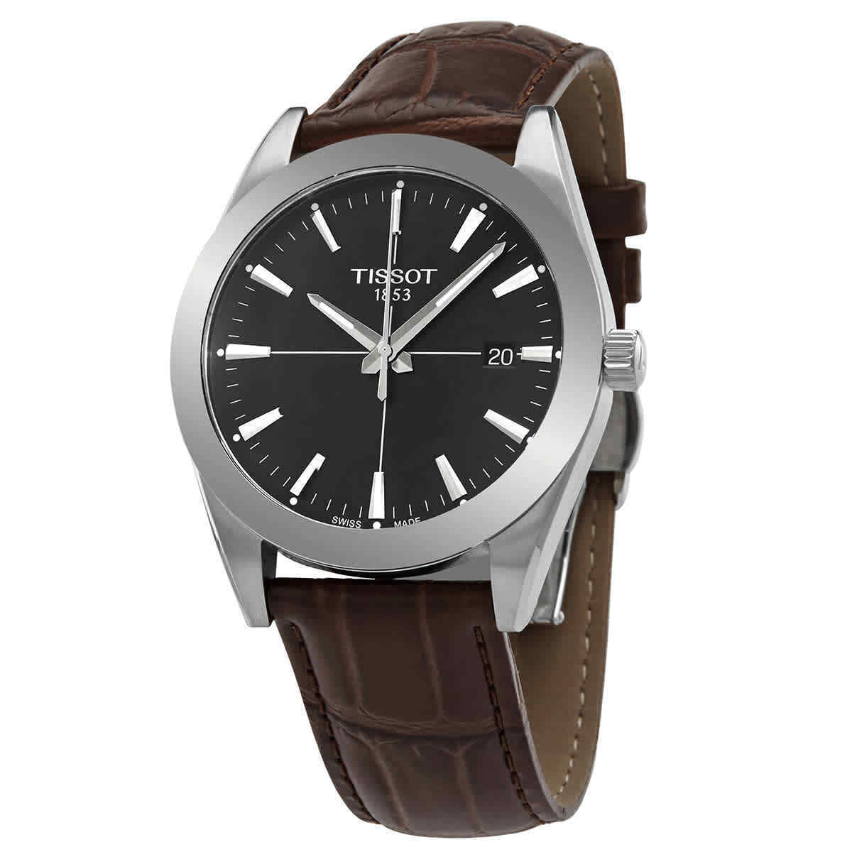 Tissot Gentlemen Black Dial Brown Leather Strap Watch for Men - T127.410.16.051.01 Watches Tissot   