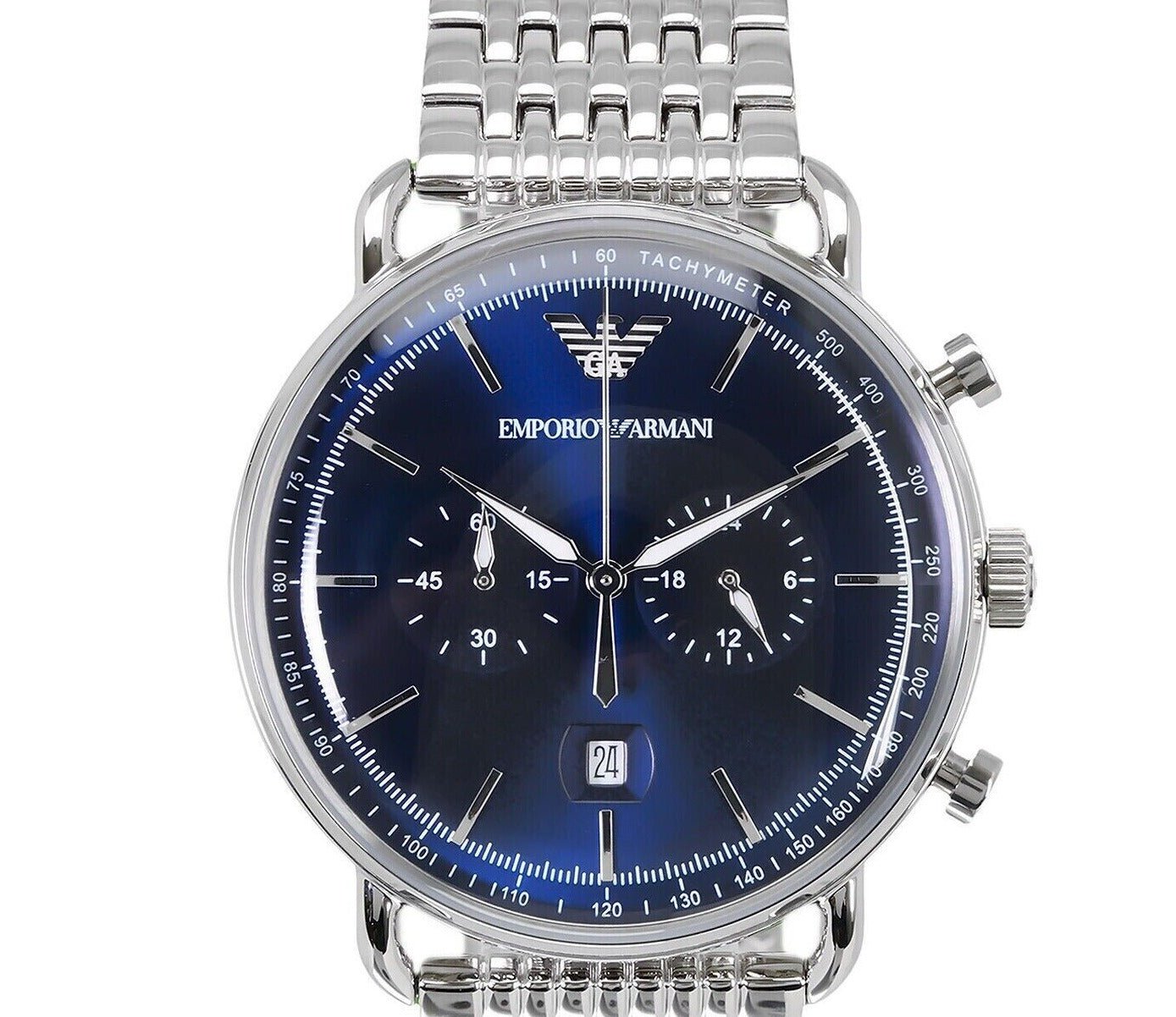 Emporio Armani Aviator Chronograph Blue Dial Silver Stainless Steel Watch For Men - AR11238 Watches Emporio Armani   