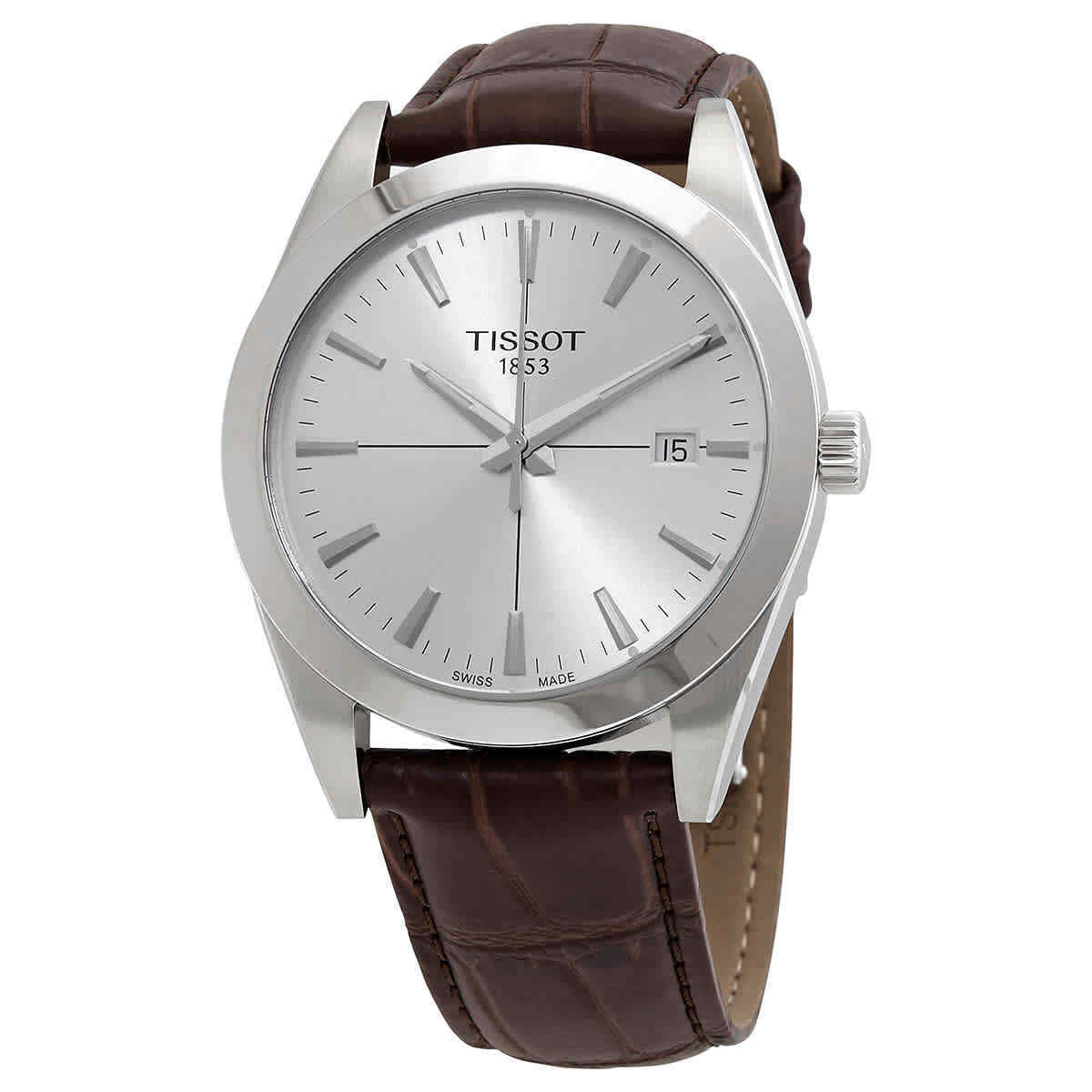 Tissot Gentlemen Silver Dial Brown Leather Strap Watch for Men - T127.410.16.031.01 Watches Tissot   