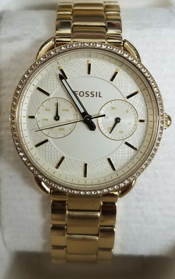 Fossil Tailor Gold Dial Gold Stainless Steel Strap Watch for Women - ES4263 Watches Fossil   