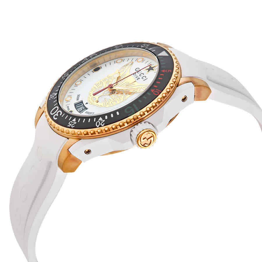 Gucci Dive White Dial White Rubber Strap Unisex Watch - YA136322 Watches Gucci   