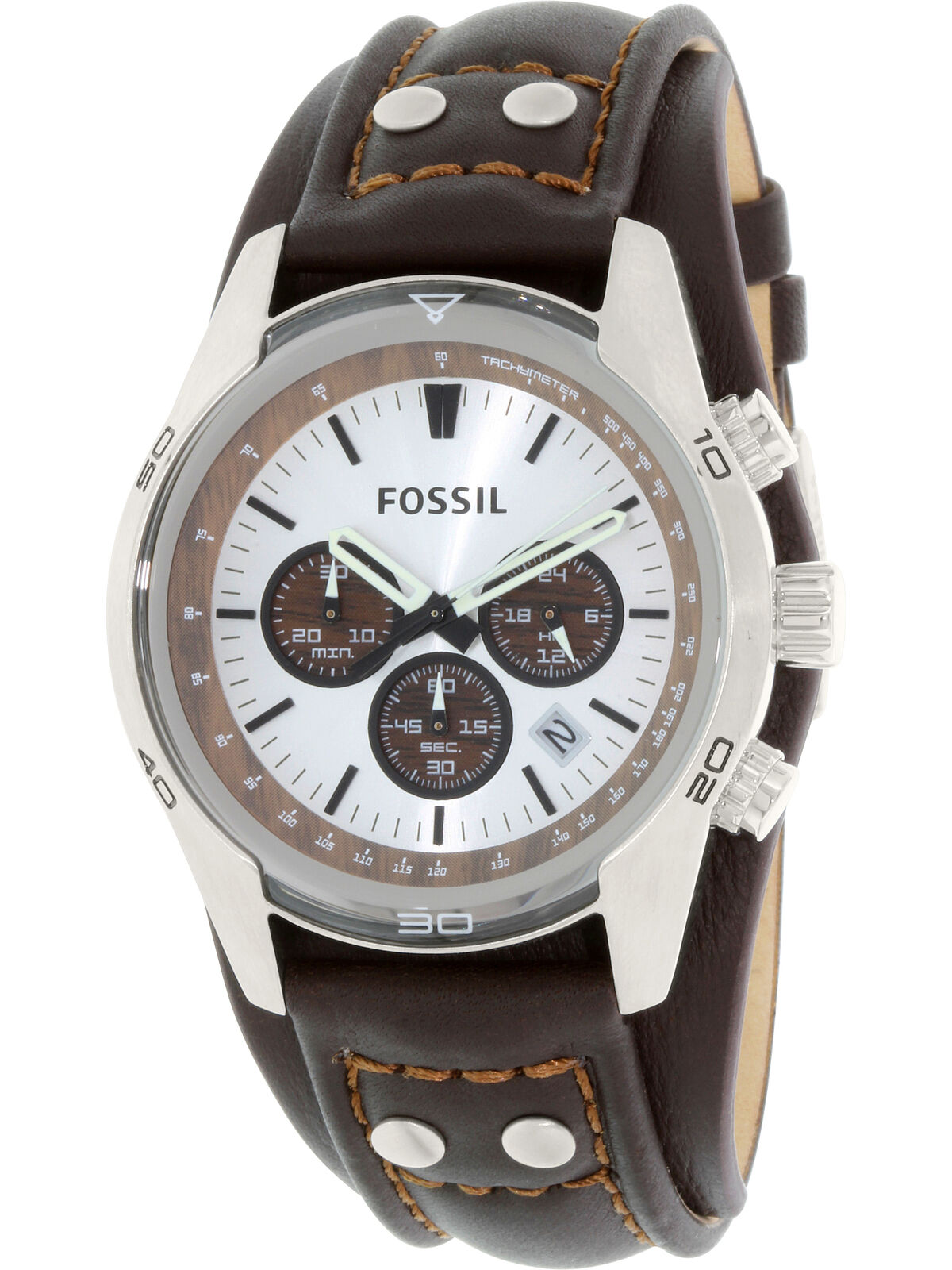 Fossil Coachman Chronograph Silver Dial Brown Leather Strap Watch for Men - CH2565 Watches Fossil   