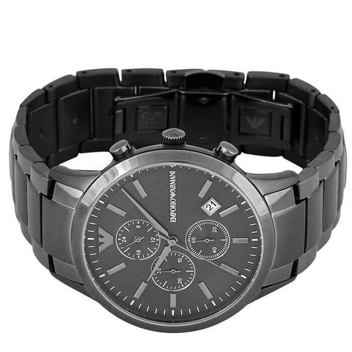 Emporio Armani Classic Chronograph Brown Dial Stainless Steel Gunmetal Strap Watch For Men - AR2454 Watches Emporio Armani   